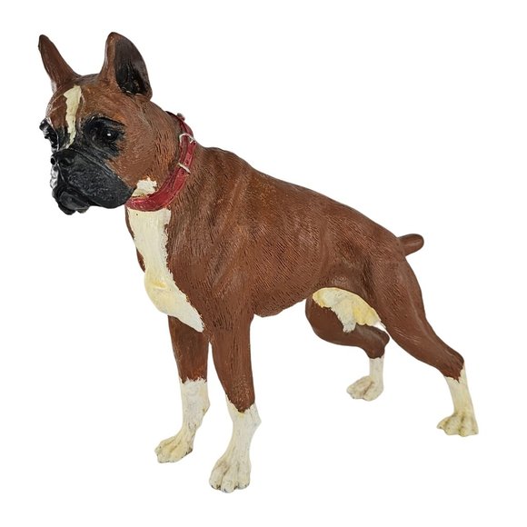 Vintage Boxer Dog Figurine Statue Standing Red Collar Resin - Picture 1 of 9